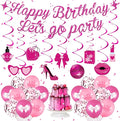 Pink Birthday Party Decorations - Happy Birthday Banner, Let's Go Party Banner, Latex Balloons, Hanging Swirls for Girls, Women, Princess, Baby Shower, Bachelorette