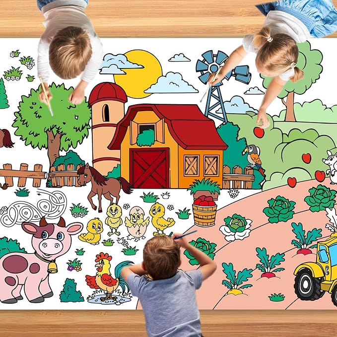 Farm Animal Party Giant Coloring Poster, 72 x 30 Inches Large Coloring Tablecloth Animals Drawing Roll Paper for Kids Farm Animals Themed Activity Wall Home Classroom Party Suppiles