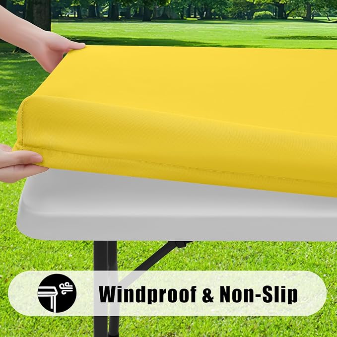 Smiry 2 Pack Rectangle Picnic Table Cloth, Waterproof Elastic Fitted Tablecloths, Washable Polyester Rectangular Patio Table Cover for Camping, Indoor and Outdoor (Yellow, 30"x72")