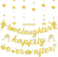 Pre-Strung Glitter Wedding Banner with Heart Garland, Wedding Shower Decorations for Bachelorette Bridal Shower Just Married Engagement Party
