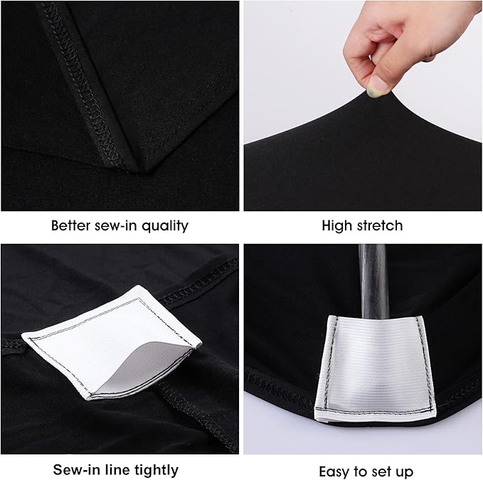 4ft Table Cover Fitted, Black Spandex Table Covers, Washable and Wrinkle Resistant Stretch Tablecloths Rectangle for Events, Wedding, Banquets, Parties