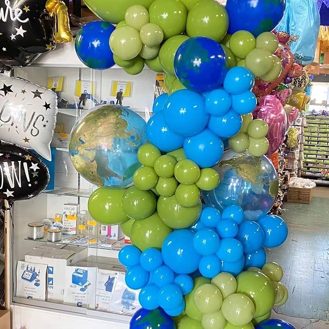 Blue and Green Balloon Arch Kit, 100pcs Sky Blue Green Balloon Garland Kit with Different Sizes 18/12/10/5 inch Balloons for Birthday Wedding Engagement Baby Shower Jungle Safari Party Decorations