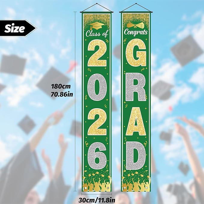 OHOME Graduation Decorations 2026 - Green Gold Congrats Grad Porch Banner for Graduation Party Decorations - Class of 2026 - Party Favors Supplies Backdrop Yard Signs Decor (Green)