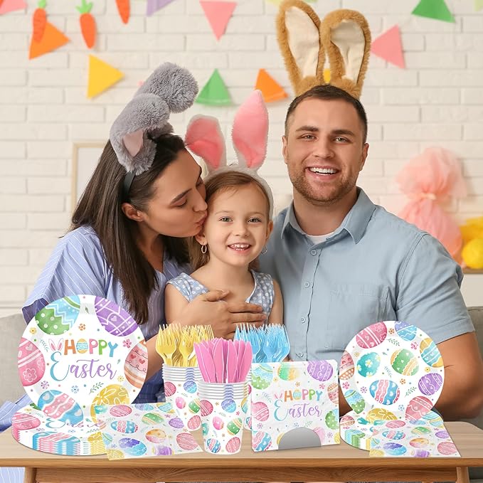 Easter Paper Plates and Napkins Sets, Easter Eggs Party Tableware include Watercolor Easter Egg Paper Plates and Napkins Disposable for Easer,Spring Themed Birthday Party Supplies,Serve 24
