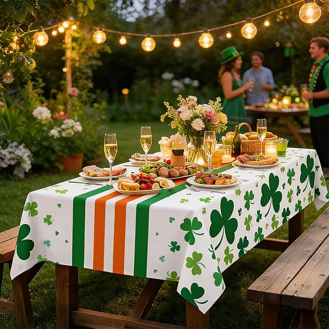 3 Pack St. Patrick's Day Tablecloths 54" x 108", Green Shamrock Plastic Table Covers, Disposable Party Tablecloths for St Patricks Day Decorations, Holiday Party Supplies