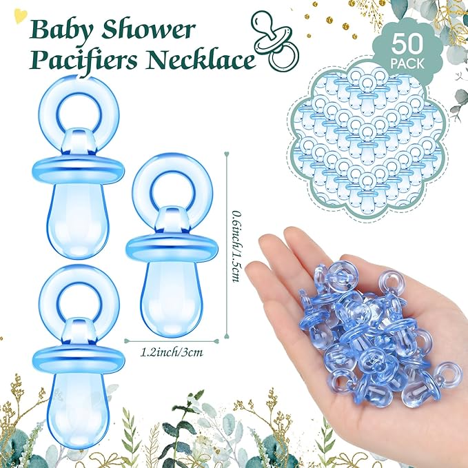 Thyle 51 Pcs Greenery Theme Pacifier Hunt Baby Shower Games Include Blue Hunt Sign and 50 Acrylic Pacifiers for Greenery Eucalyptus Baby Shower Game Decoration Gift Sets Gender Reveal Party Decor