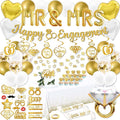 Gold Engagement Party Decorations Kit - Happy Engagement Glitter Banner, MR & MRS Foil Balloons, Giant Diamond Ring Balloon, Tablecloth, Photo Booth Props and Future Mr Mrs Sashes Decor Set