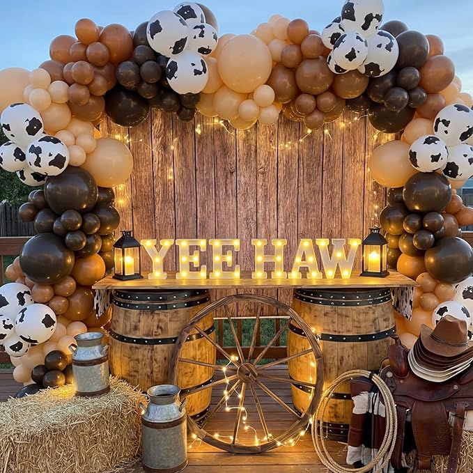 Honoson 6 Pcs Western Party Decorations Yee Haw LED Light up Sign West Neon Birthday Table Decorations for Cowboy Cowgirl Western Themed Birthday Baby Shower Party Decor