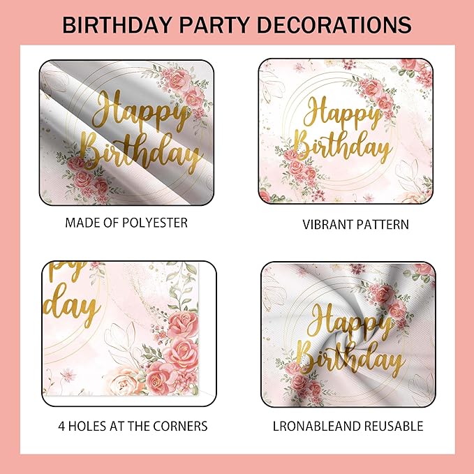 Rose Gold Floral Birthday Decorations for Women,Balloon Garland Kit, Pastel Nude Pink Metallic Matte White Balloons with Gold RoseGold Confetti for Princess Girl Party