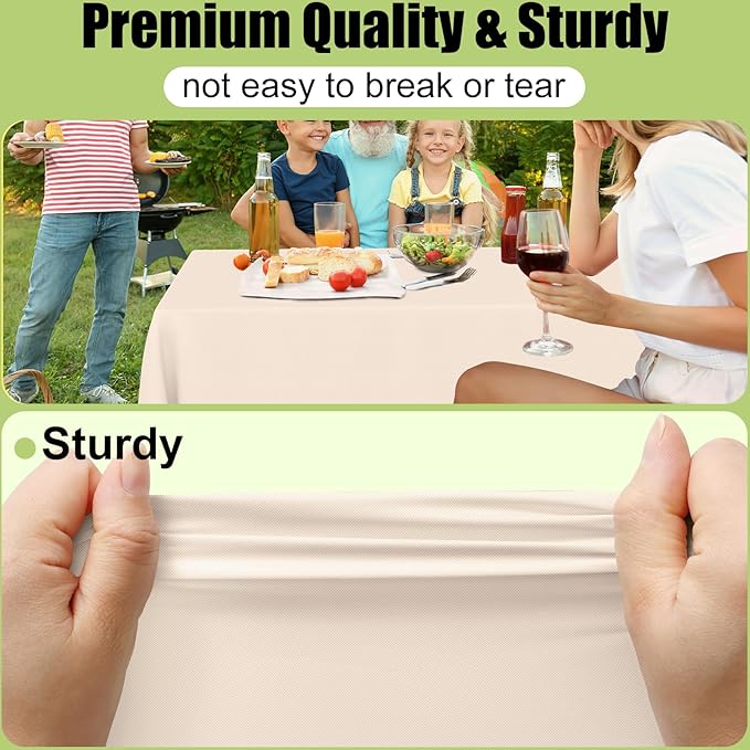 Smiry Disposable Table Cloth - 12 Pack, 54 x 108 Inch Waterproof Rectangle Tablecloths for Parties, Decorative Plastic Table Cover, Leakproof & Sturdy, Ivory