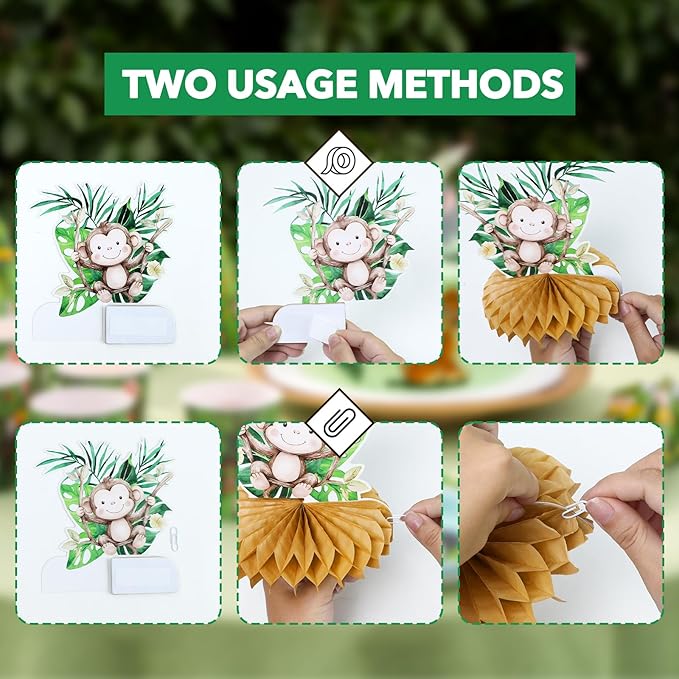Wild One Birthday Decorations Jungle Baby Shower Honeycomb Centerpieces for Boys and Girls,8 Pcs Safari Centerpieces and Confetti Table Decorations, Safari Jungle Animals Party Decor