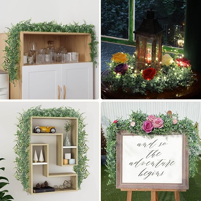 Dolicer 3 Pack Artificial Eucalyptus Garland, 6Ft/Pcs Greenery Garland Faux Vines Garlands Plant Artificial Hanging Eucalyptus Leaves Green Garlands Decor for Bedroom Wedding Arch Wall Party Table