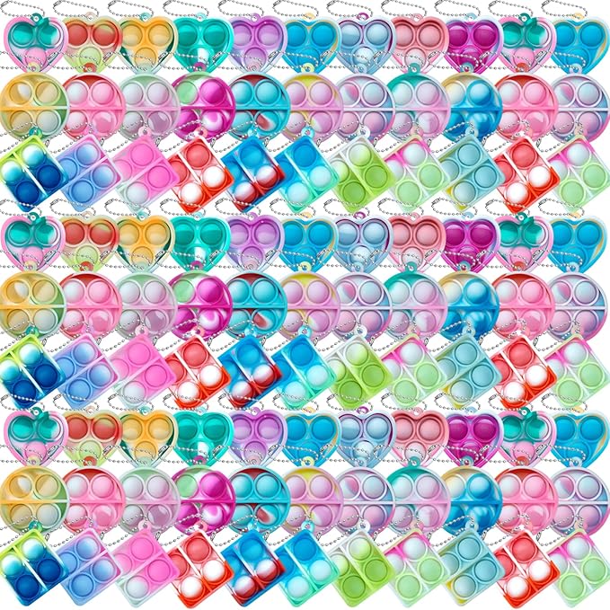 Pop Fidget Keychain 90 Pack ,Mini Fidget Toys Bulk ,Sensory Toys for Kids ,Party Favors for Kids 4-8,8-12 Year ,Back to School Gifts for Classroom ,Easter Goodie Bags Stuffers