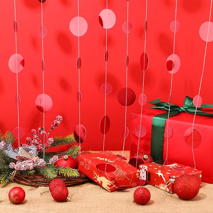 Syhood 10 Pcs Party Decorations Paper Dot Circle Garlands Glitter Streamers Hanging Banner Decor for New Year Baby Shower Wedding Birthday Backdrop Supplies (Red)