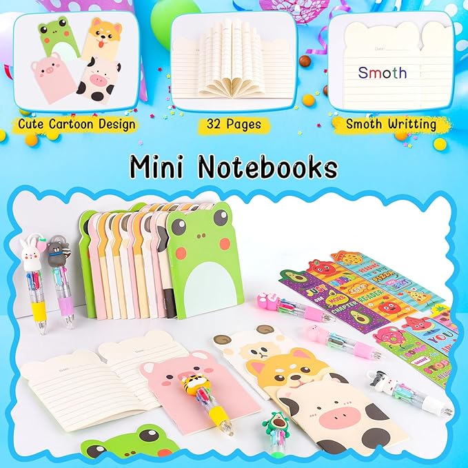 Party Favors for Kids, Birthday Goodie Bags with Multicolor Pen Mini Notebooks Return Gifts for Classroom Students Class Rewards Prizes
