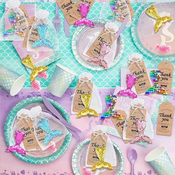 CiciBear 25 Pack Mermaid Tail Sequin Keychains for Ocean Themed Party Favors, Kids and Adults Birthday Gift, Baby Shower,Mermaid Party, 5 Colors