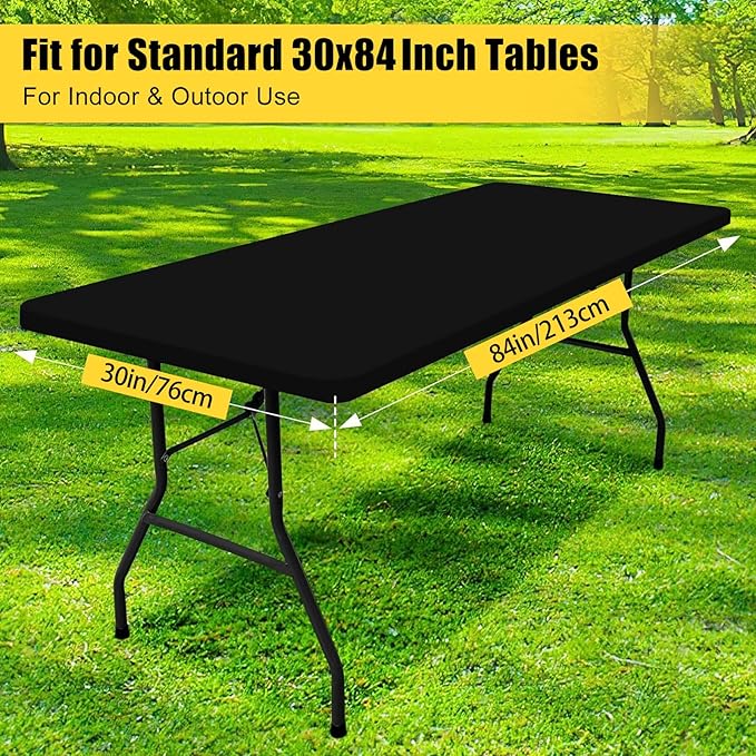 Smiry 2 Pack Rectangle Picnic Table Cloth, Waterproof Elastic Fitted Tablecloths, Washable Polyester Rectangular Patio Table Cover for Camping, Indoor and Outdoor (Black, 30"x84")