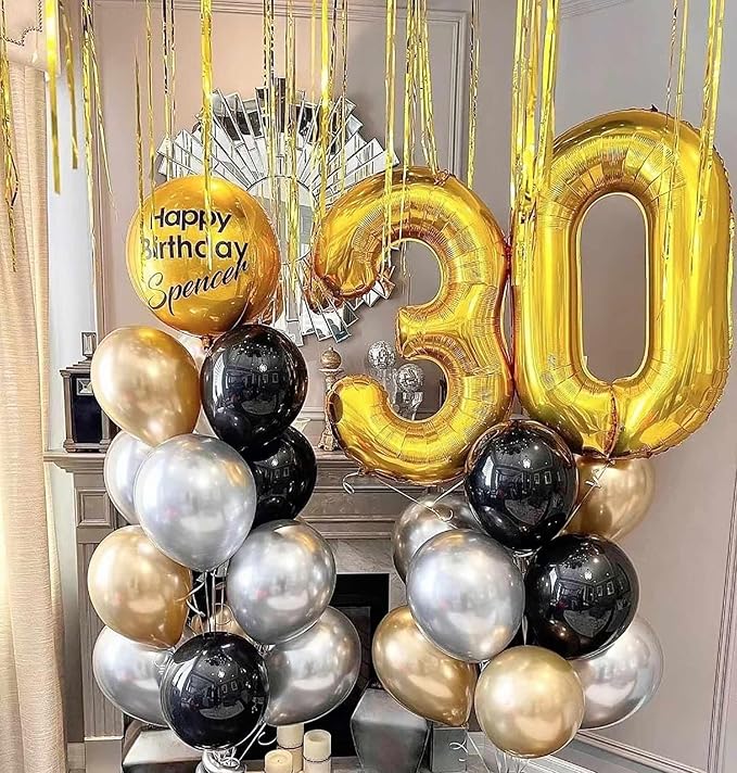 Giant Gold Number 30 Balloons, 40 Inch Jumbo Number 30, Large Foil Mylar Balloons for Girls Women 30th Birthday Party Decorations, 30 Anniversary Events Decorations