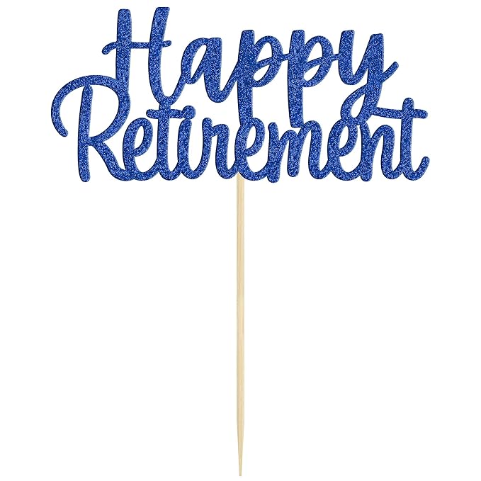 Gyufise Blue Happy Retirement Cake Topper Retirement Cake Decoration Picks for Retired Party Cake Decoration Party Supplies 1 Pack