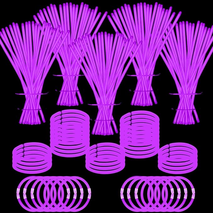 500 PCS Purple Glow Sticks Glow in the Dark Bracelet Necklaces Bulk 8" Glowsticks with Connectors 4th of July Sticks Neon Party Favor for Christmas NewYear Mardi Gars Valentines Day Wedding