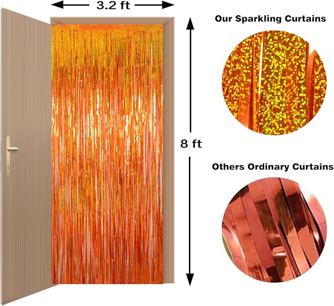 Upgraded Thicker Melsan Tinsel Fringe Curtain, 3 Pack 3.2 x 8.2 ft Orange Metallic Streamers with Extra Tape, for Basketball Party Decorations Baby Shower Graduation Decorations 2026