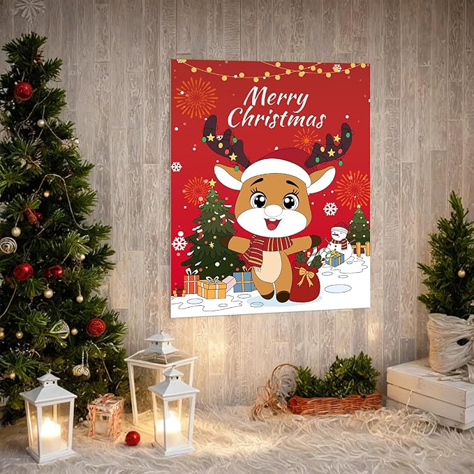 Christmas Games - Pin The Nose on The Reindeer Games for Families Party, Cute Indoor Christmas Home Decor Party Decorations, Xmas Activities Presents Holiday Decor, Red