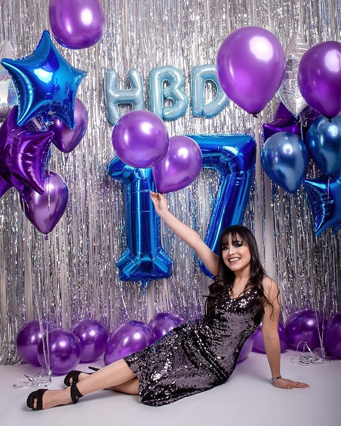 Navy Blue Number 17 Balloon 40 inch, 17 Number Balloons, 17th Navy Blue Birthday Decorations, 17 Year Old Girls Boys Blue Party Supplies