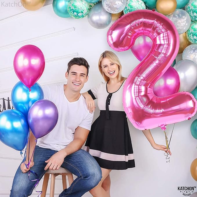 KatchOn, Hot Pink Number 2 Balloon - 40 Inch | 2 Balloon Number, Two Cool Birthday Party Decorations Girl | Pink Party Decor | 2nd Birthday Decorations for girl | 2nd Happy Anniversary Decoration