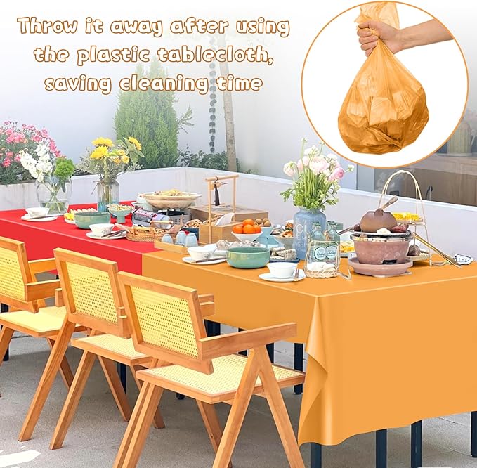 Mwellewm 6Pcs Plastic Table Cloth Disposable, Assorted Color Rainbow Tablecloth Colorful Neon Rectangle Bulk Solid Table Cover for Birthday Wedding Graduation Picnic Home Party Decorations（54x72 Inch）