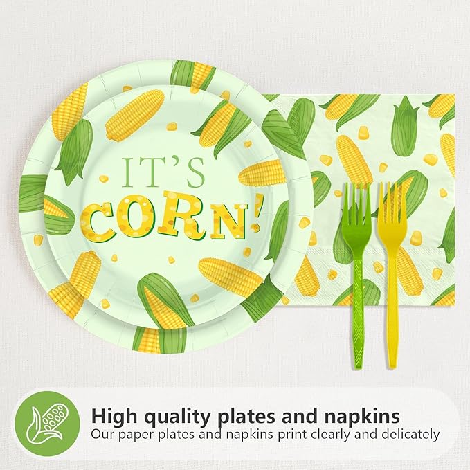 96 Pcs Cute Corn Birthday Party Decorations Vegetable Party Decorations Plates and Napkins Yellow Glitter Tableware Favors for Baby Shower Boys Girls Happy Birthday Party Supplies, Serves 24