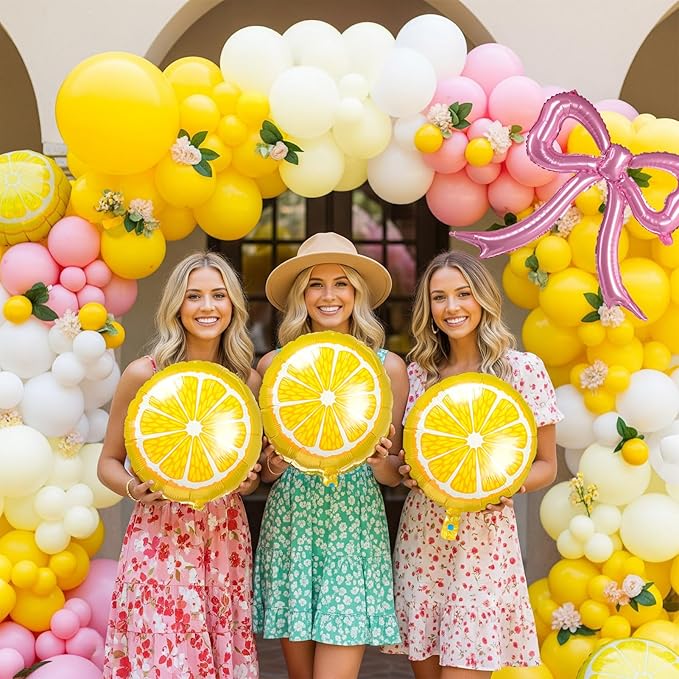 Yellow Pink Lemon Balloon Garland Arch kit with pastel Yellow Pearl White Balloons for Lemonade juicy one 1st Birthday Summer main squeeze Bridal Shower Girl Sweet Baby shower Decorations