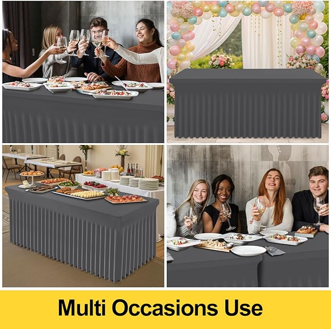 Smiry Spandex Tablecloth, Elastic Fitted Stretch Tablecloth for 6FT Rectangle Tables, Waterproof Washable Table Cover Skirt for Outdoor, Wedding, Parties & Banquet (Dark Grey, 72Lx30Wx30H Inch)