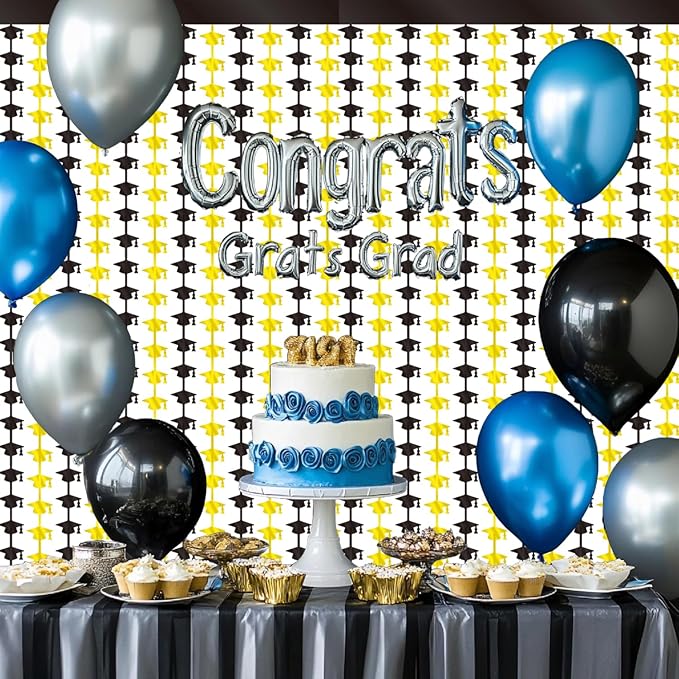 GOER Foil Curtain Backdrop for Graduation Party Decorations| Metallic Tinsel Graduation Theme Photo Booth Props (2 Pack)