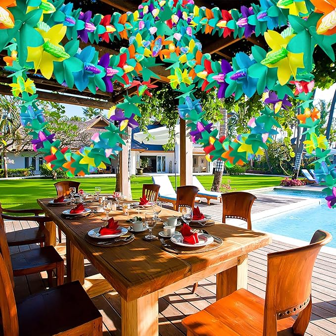 6Pcs Tropical Flower Garlands, Colorful Luau Flower Garlands, 59 Feet Length Paper Flowers Garland Decorations for Hawaiian Beach Party Birthday Baby Party Wedding