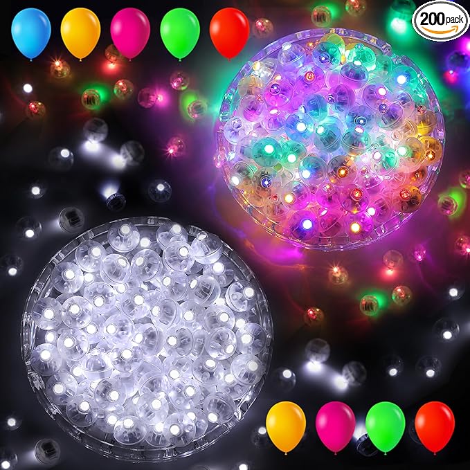 AIKEI 200pcs LED Balloon Lights, White Plus Colorful Mini Balls Lights,Long Standby Time Party Lamps,Waterproof for Paper Lantern,Easter Eggs Decor, Halloween Wedding Birthday Party Decoration