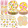 Pink Lemon Party Decoration - Lemon Birthday Party Tableware Supplies Includes Plates, Cups, Napkins, Tablecloth, Straws (40)