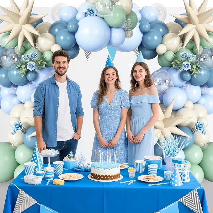 Under the Sea Balloon Arch Garland Kit with Dusty Blue Pastel Green Sand White Star Foil Balloon for Ocean Themed Birthday Baby Shower Party Decorations