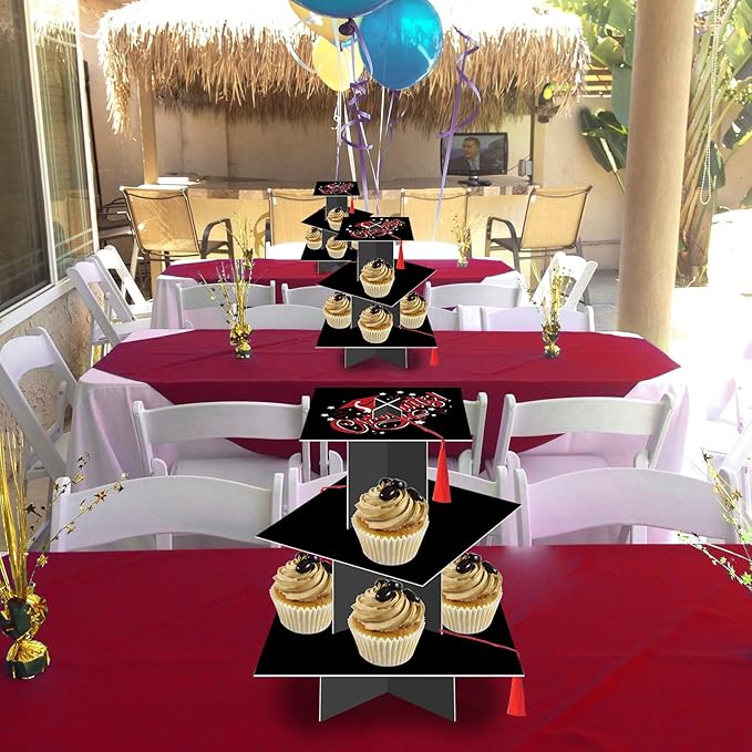 KALEFO Graduation Decorations 2026 Graduation Cap Cupcake Stand with Tassel Graduate Party Favors Table Decor Grad Party Supplies (Red)