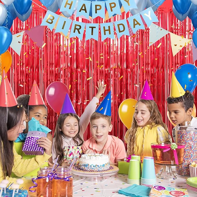 2 Pack Red Foil Fringe Curtains Streamers Party Decorations 3.3 x 8.2 ft, Tinsel Curtain Fringe Backdrop for Parties, Door Fringe Birthday Streamers, Photo Booth Backdrops, Party Decor
