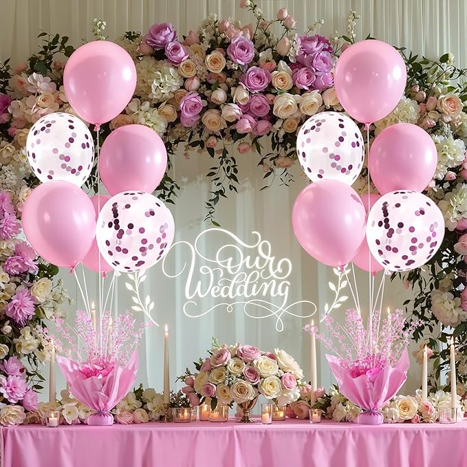 2 Set Pink Table Balloons Foil Spray Centerpiece with Pink and Confetti Balloons Stand Kit for Birthday Party Girls Princess Baby Shower Wedding Bridal Shower Prom Graduation Table Decorations