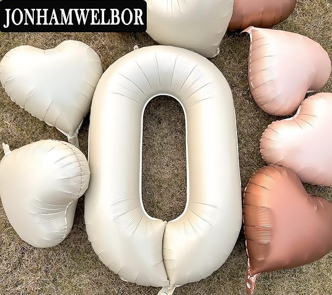 Jonhamwelbor 40 inch Cream White Number 0 Balloon Large Big Foil Helium Mylar Number Balloons 0-9 Birthday Party Balloon Numbers Decor (40 inch Cream 0)