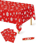 4 PACK Snowflake Tablecloths, 54" x 108" Holiday Party Decor, Red Snowflakes Tablecloth Xmas Plastic Tablecloth Disposable Table Cloth Rectangle Tablecover, Winter Decorations Holiday Party Supplies