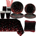 KEFAN Red Black Birthday Party Decorations, Red Black Theme Party Tableware Supplies including Plates, Cups, Napkins, Tablecloth (20)