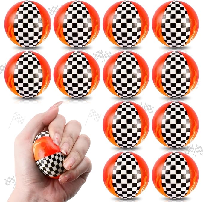 12 PCS Racing Car Stress Balls for Kids Party Favors, 1.97 Inch Anxiety Relief Fidget Sensory Toys, Racing Car Theme Squeeze Balls Bulk for Birthday Goodie Bags, Carnival Gifts & Classroom Prizes