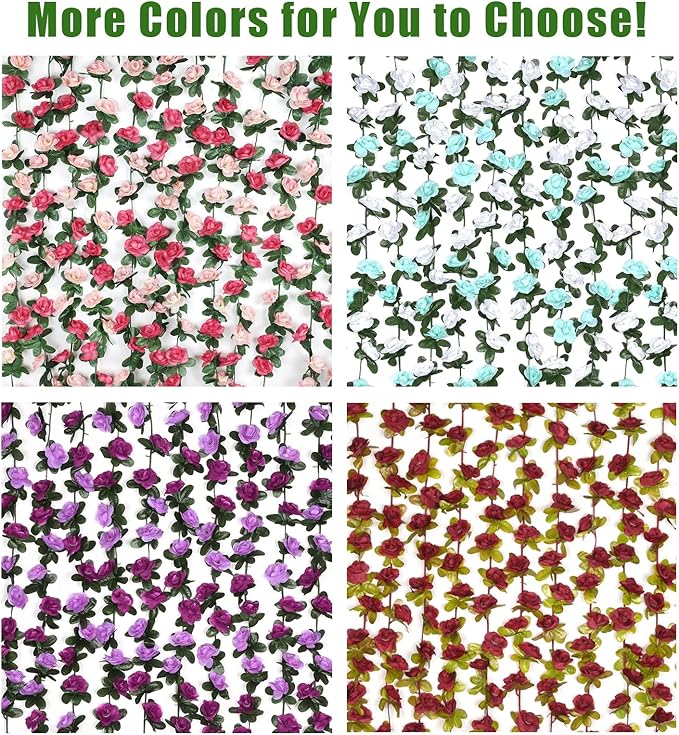 BLEUM CADE 12Pcs 98.4Ft Flowers Garland Artificial Rose Vines for Bedroom, Cute Fake Hanging Flower Vines Floral Garland Decorations for Wedding Party Wall Room Decor Aesthetic