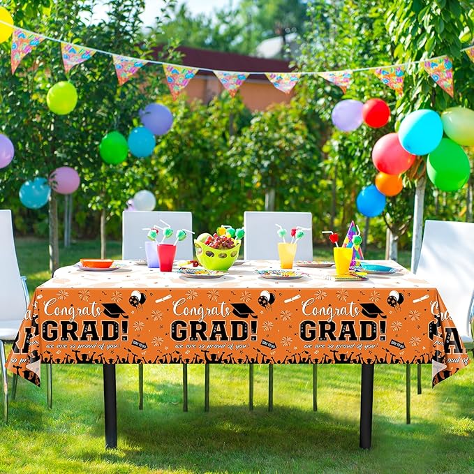 12Pack Graduation Tablecloth Party Decorations, Class of 2026 Congrats Grad Plastic Tablecover Party Supplies, Orange Rectangle Graduation Table Decorations for College High School Party, 54 x 108Inch