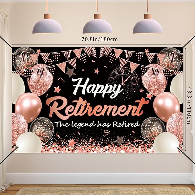 Retirement Party Decorations for Women, Rose Gold Happy Retirement Decorations Banner with 6PCS Honeycomb Centerpiece,5.9 x 3.6Ft,Going Away Party Decorations Coworker Goodbye Party Supplies