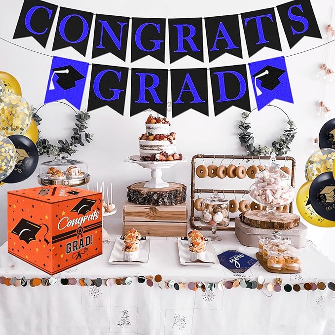 Graduation Card Box, Graduation Party Decorations 2025, Orange Graduation Box, Graduation Card Holder, Foldable Cardboard Congrats Grad Card Gift Box for Graduation Party Supplies Party Favors