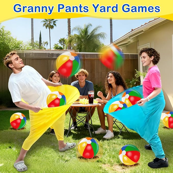 11 PCS Granny Pants Yard Game Easter Games Set, Oversized Blue & Yellow Pants With 8 Colorful Bouncy Balls & 1 Air Pump, Outdoor Tossing Games For Adults Family Easter Carnival Party Reunion Gathering