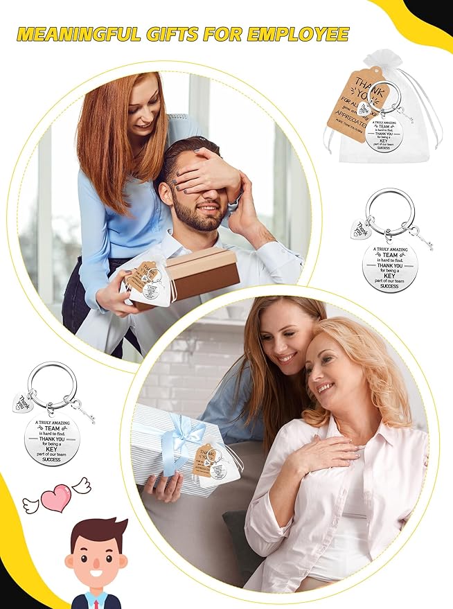 36 Pcs Employee Appreciation Gift Bulk Thank You Coworker Keychains with Organza Bags Inspirational Cards for Nurse Staff Team Customer Service Appreciation Gifts
